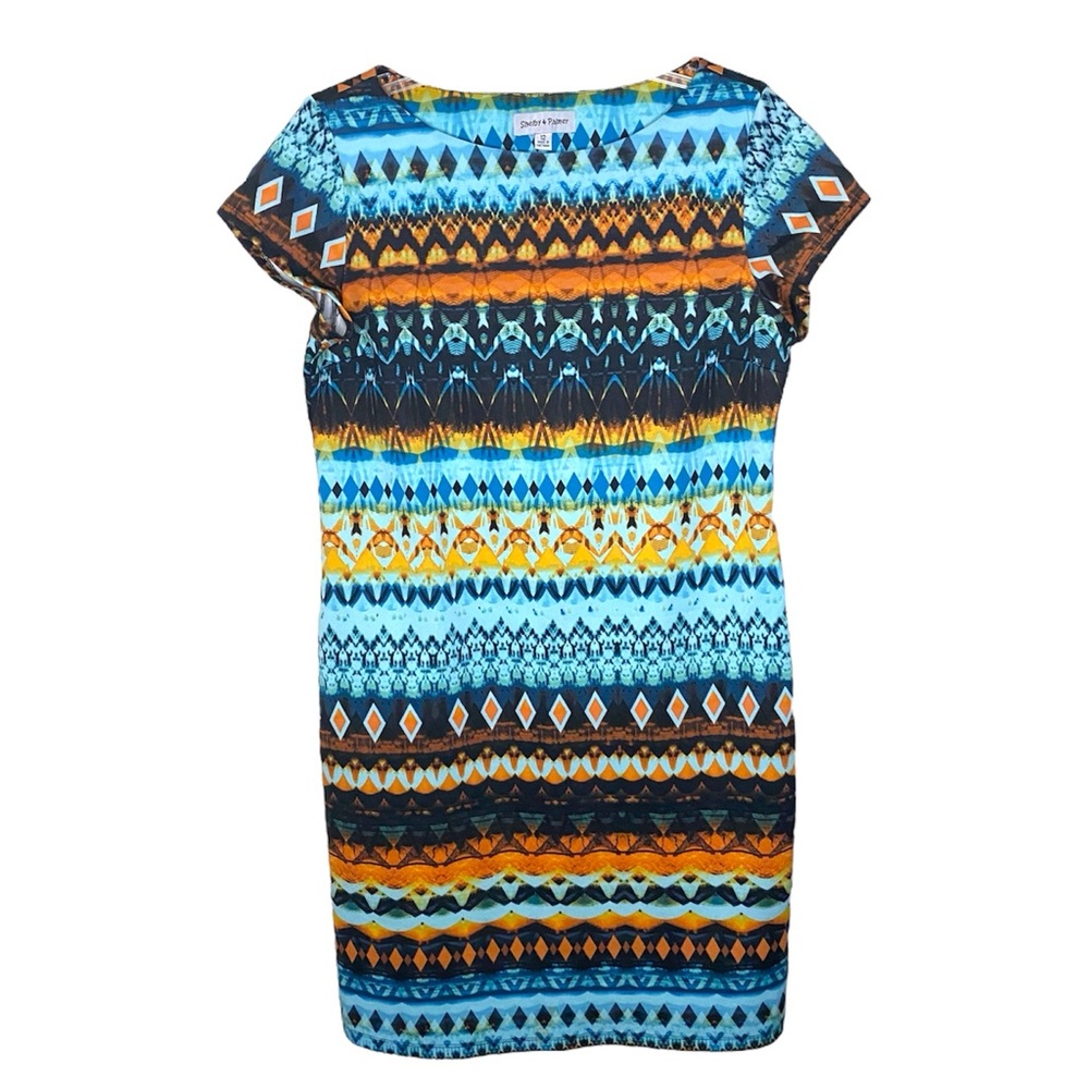 Shelby & Palmer Multicolor Geometric Print Short Sleeve Shift Dress Size 12